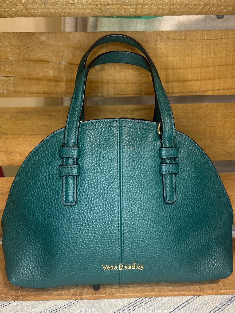 VERA BRADLEY DARK GREEN PEBBLE LEATHER MINI SATCHEL CROSSBODY